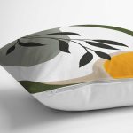 - 7521 - Realhomes  Renkli Zeminli Onedraw Çizimli Yaprak Desenli Dijital Baskılı Modern Yastık Kılıfı Realhomes