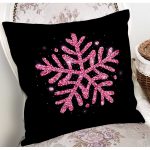 Siyah Zeminli Pembe Renkli Kartanesi Desenli Dijital Baskılı Modern Kırlent Kılıfı Realhomes