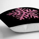 Siyah Zeminli Pembe Renkli Kartanesi Desenli Dijital Baskılı Modern Kırlent Kılıfı Realhomes