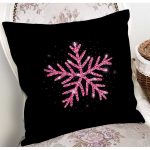 Siyah Zeminli Pembe Renkli Kartanesi Desenli Dijital Baskılı Modern Kırlent Kılıfı Realhomes