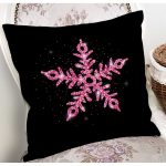 Siyah Zeminli Pembe Renkli Kartanesi Desenli Dijital Baskılı Modern Kırlent Kılıfı Realhomes