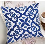 - 7526 - Realhomes Beyaz Zeminli Çini Desenli Dijital Baskılı Modern Yastık Kırlent Kılıfı Realhomes