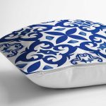 - 7526 - Realhomes Beyaz Zeminli Çini Desenli Dijital Baskılı Modern Yastık Kırlent Kılıfı Realhomes