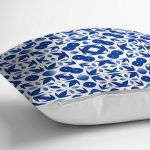 Beyaz Zeminli Çini Desenli Dijital Baskılı Modern Yastık Kırlent Kılıfı Realhomes