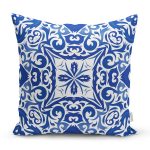 - 7528 - Realhomes Beyaz Zeminli Çini Desenli Dijital Baskılı Modern Yastık Kırlent Kılıfı Realhomes