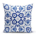 - 7529 - Realhomes Beyaz Zeminli Çini Desenli Dijital Baskılı Modern Yastık Kırlent Kılıfı Realhomes