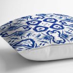 - 7529 - Realhomes Beyaz Zeminli Çini Desenli Dijital Baskılı Modern Yastık Kırlent Kılıfı Realhomes