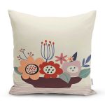 - 7530 - Realhomes Rengarenk Zeminli Onedraw Çizimli Çiçek Desenli Dijital Baskılı Modern Kırlent Kılıfı Realhomes