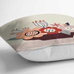 - 7530 - Realhomes Rengarenk Zeminli Onedraw Çizimli Çiçek Desenli Dijital Baskılı Modern Kırlent Kılıfı Realhomes