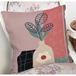 - 7531 - Realhomes Rengarenk Zeminli Onedraw Çizimli Vazo Çiçek Yastık Kırlent Kılıfı Realhomes