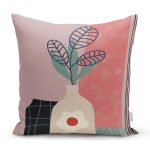 - 7531 - Realhomes Rengarenk Zeminli Onedraw Çizimli Vazo Çiçek Yastık Kırlent Kılıfı Realhomes