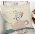 - 7532 - Realhomes Renkli Zeminli Onedraw Çizimli Yaprak Desenli Dijital Baskılı Modern Yastık Kılıfı Realhomes