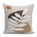 Renkli Zemin Üzerinde Onedraw Çizimli Yaprak Desenli Yastık Kırlent Kılıfı Realhomes