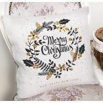Beyaz Zeminli Merry Christmas Yazılı Dijital Baskılı Modern Yastık Kırlent Kılıfı Realhomes