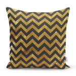 - 7549 - Realhomes Siyah Zemin Üzerinde Gold Renkli Zigzag Desenli Modern Yastık Kırlent Kılıfı Realhomes