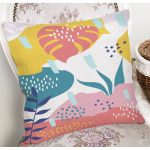 - 7551 - Realhomes Beyaz Zeminli Renkli Onedraw Çizimli Dijital Baskılı Modern Yastık Kırlent Kılıfı Realhomes