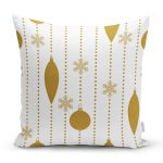 Beyaz Zemin Üzerinde Gold Renkli Yılbaşı Temalı Modern Yastık Kırlent Kılıfı Realhomes
