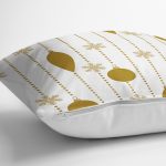 Beyaz Zemin Üzerinde Gold Renkli Yılbaşı Temalı Modern Yastık Kırlent Kılıfı Realhomes