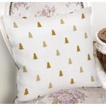 Beyaz Zemin Üzerinde Gold Renkli Çam Ağacı Desenli Modern Yastık Kırlent Kılıfı Realhomes