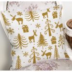 Beyaz Zemin Üzerinde Gold Renkli Yılbaşı Temalı Modern Yastık Kırlent Kılıfı Realhomes