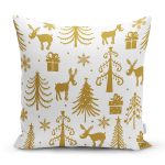 Beyaz Zemin Üzerinde Gold Renkli Yılbaşı Temalı Modern Yastık Kırlent Kılıfı Realhomes