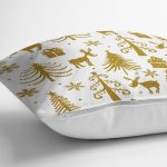 Beyaz Zemin Üzerinde Gold Renkli Yılbaşı Temalı Modern Yastık Kırlent Kılıfı Realhomes