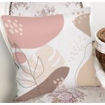 - 7560 - Realhomes Beyaz Zemin Üzerinde Pastel Renkli Yaprak Desenli Modern Yastık Kırlent Kılıfı Realhomes