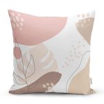 - 7560 - Realhomes Beyaz Zemin Üzerinde Pastel Renkli Yaprak Desenli Modern Yastık Kırlent Kılıfı Realhomes
