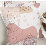 - 7561 - Realhomes Beyaz Zemin Üzerinde Pastel Renkli Yaprak Desenli Modern Yastık Kırlent Kılıfı Realhomes