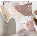 - 7564 - Realhomes  Beyaz Zemin Üzerinde Pastel Renkli Yaprak Desenli Modern Yastık Kırlent Kılıfı Realhomes