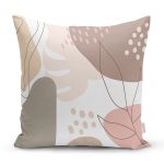 - 7564 - Realhomes  Beyaz Zemin Üzerinde Pastel Renkli Yaprak Desenli Modern Yastık Kırlent Kılıfı Realhomes