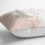 Beyaz Zemin Üzerinde Onedraw Çizimli Bayan Silüeti Modern Yastık Kırlent Kılıfı Realhomes