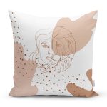 Beyaz Zemin Üzerinde Onedraw Çizimli Bayan Silüeti Modern Yastık Kırlent Kılıfı Realhomes