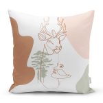 Pastel Zeminli Onedraw Çizimli Bayan Silüeti Dijital Baskılı Modern Kırlent Kılıfı Realhomes