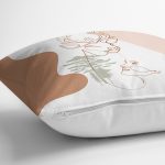 Pastel Zeminli Onedraw Çizimli Bayan Silüeti Dijital Baskılı Modern Kırlent Kılıfı Realhomes