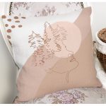 Pastel Zeminli Onedraw Çizimli Bayan Silüeti Dijital Baskılı Modern Kırlent Kılıfı Realhomes