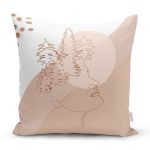 Pastel Zeminli Onedraw Çizimli Bayan Silüeti Dijital Baskılı Modern Kırlent Kılıfı Realhomes