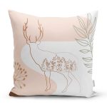 Renkli Zeminli Onedraw Çizimli Geyik Desenli Dijital Baskılı Modern Kırlent Kılıfı Realhomes