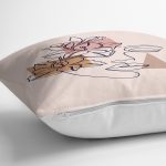 Pastel Zeminli Onedraw Çizimli Bayan Silüeti Dijital Baskılı Modern Kırlent Kılıfı Realhomes