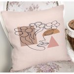 - 7577 - Realhomes Pastel Zeminli Onedraw Çizimli Bayan Silüeti Dijital Baskılı Modern Kırlent Kılıfı Realhomes