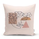 - 7577 - Realhomes Pastel Zeminli Onedraw Çizimli Bayan Silüeti Dijital Baskılı Modern Kırlent Kılıfı Realhomes