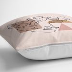 - 7577 - Realhomes Pastel Zeminli Onedraw Çizimli Bayan Silüeti Dijital Baskılı Modern Kırlent Kılıfı Realhomes