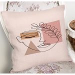 Pastel Zeminli Onedraw Çizimli Bayan Silüeti Dijital Baskılı Modern Kırlent Kılıfı Realhomes