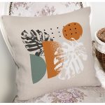 - 7580 - Realhomes Pastel Zeminli Yaprak Desenli Dijital Baskılı Modern Yastık Kırlent Kılıfı Realhomes