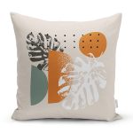 - 7580 - Realhomes Pastel Zeminli Yaprak Desenli Dijital Baskılı Modern Yastık Kırlent Kılıfı Realhomes