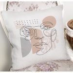 - 7585 - Realhomes Beyaz Zemin Üzerinde Onedraw Çizimli Bayan Silüeti Modern Yastık Kırlent Kılıfı Realhomes