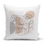 - 7585 - Realhomes Beyaz Zemin Üzerinde Onedraw Çizimli Bayan Silüeti Modern Yastık Kırlent Kılıfı Realhomes