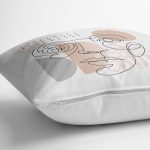 - 7585 - Realhomes Beyaz Zemin Üzerinde Onedraw Çizimli Bayan Silüeti Modern Yastık Kırlent Kılıfı Realhomes