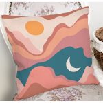 - 7591 - Realhomes Pastel Renkli Zeminli Ay Güneş Temalı Dijital Baskılı Modern Yastık Kırlent Kılıfı Realhomes
