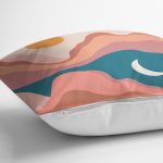 - 7591 - Realhomes Pastel Renkli Zeminli Ay Güneş Temalı Dijital Baskılı Modern Yastık Kırlent Kılıfı Realhomes